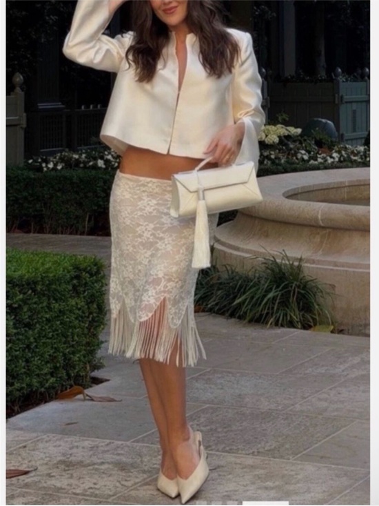 Zara Dresses & Skirts - ZARA BEADED FRINGE FLORAL LACE SKIRT